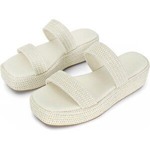 Women's Off White Espadrilles Slip On Summer Beach Vacation Open Sandals Shoes